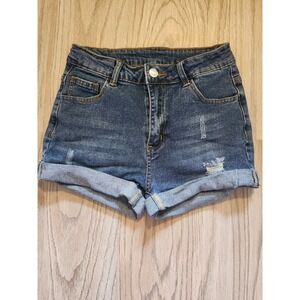 Shein Distressed Cuffed Jean Shorts Junior's Petite Size Small Blue